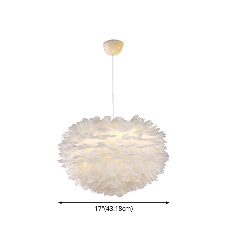 White Globe Shaped Hanging Chandelier Nordic Style Feather Fixture - Rebooters