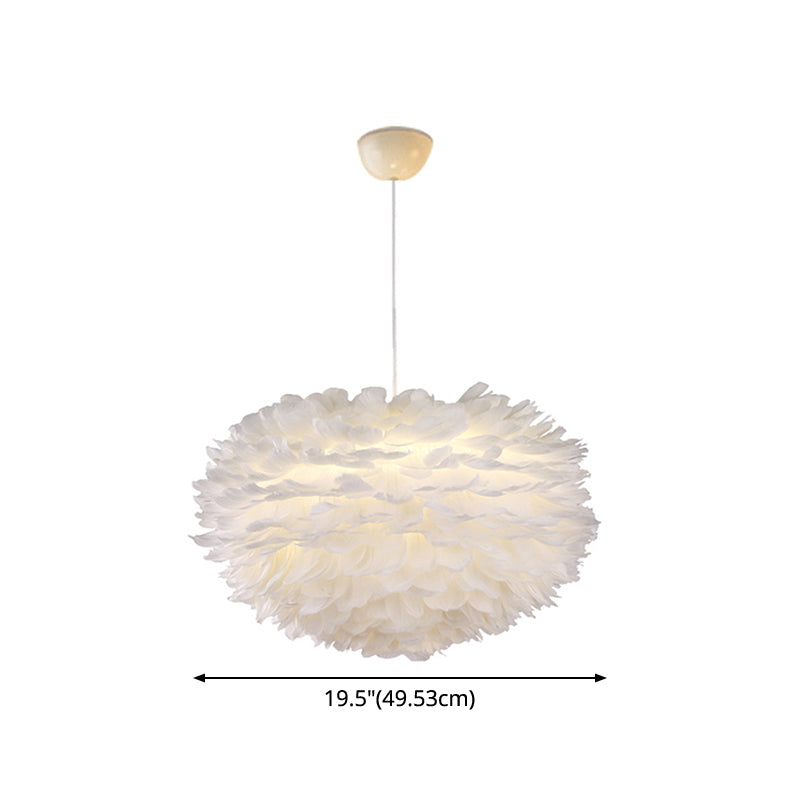 White Globe Shaped Hanging Chandelier Nordic Style Feather Fixture - Rebooters