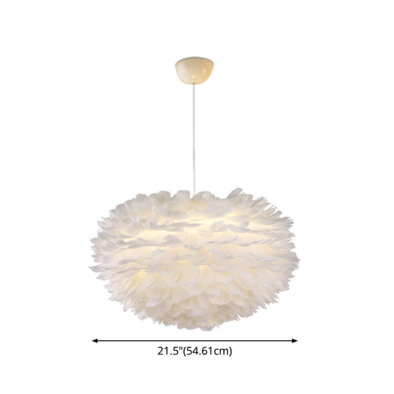 White Globe Shaped Hanging Chandelier Nordic Style Feather Fixture - Rebooters