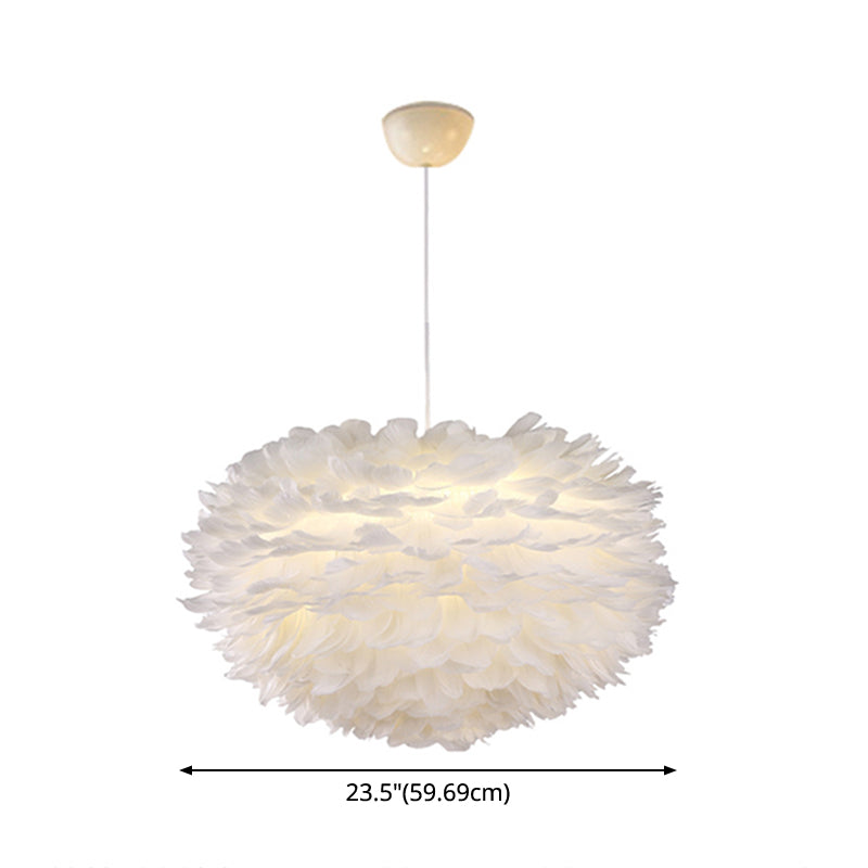 White Globe Shaped Hanging Chandelier Nordic Style Feather Fixture - Rebooters