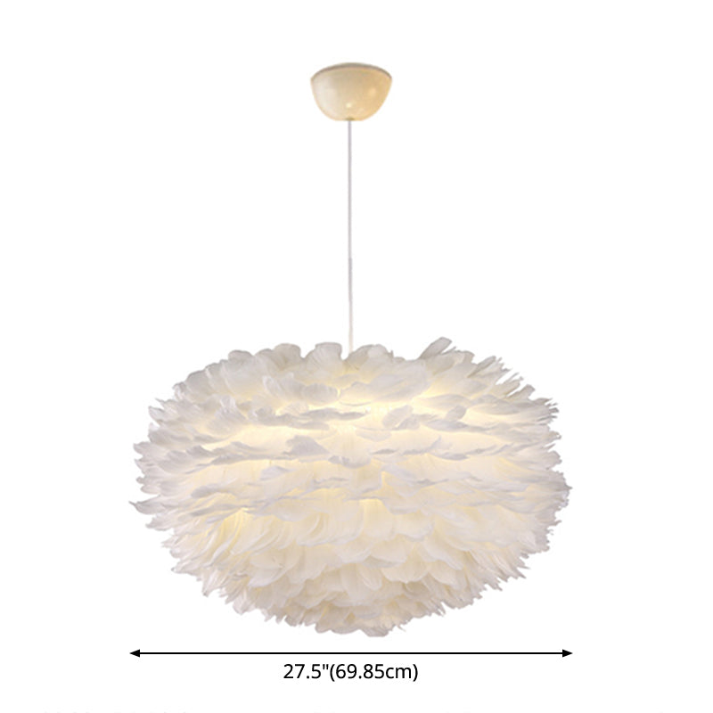 White Globe Shaped Hanging Chandelier Nordic Style Feather Fixture - Rebooters