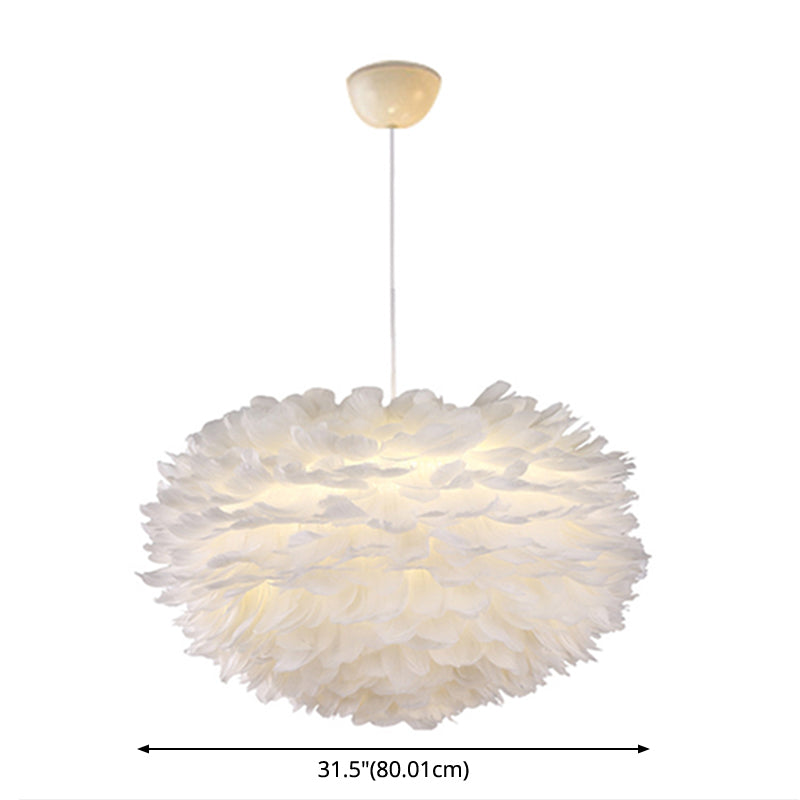 White Globe Shaped Hanging Chandelier Nordic Style Feather Fixture - Rebooters