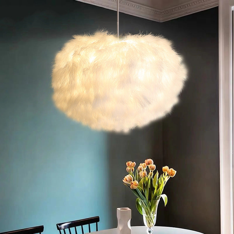 Fluffy Spherical Chandelier Simplicity Feather Ceiling Light - Rebooters