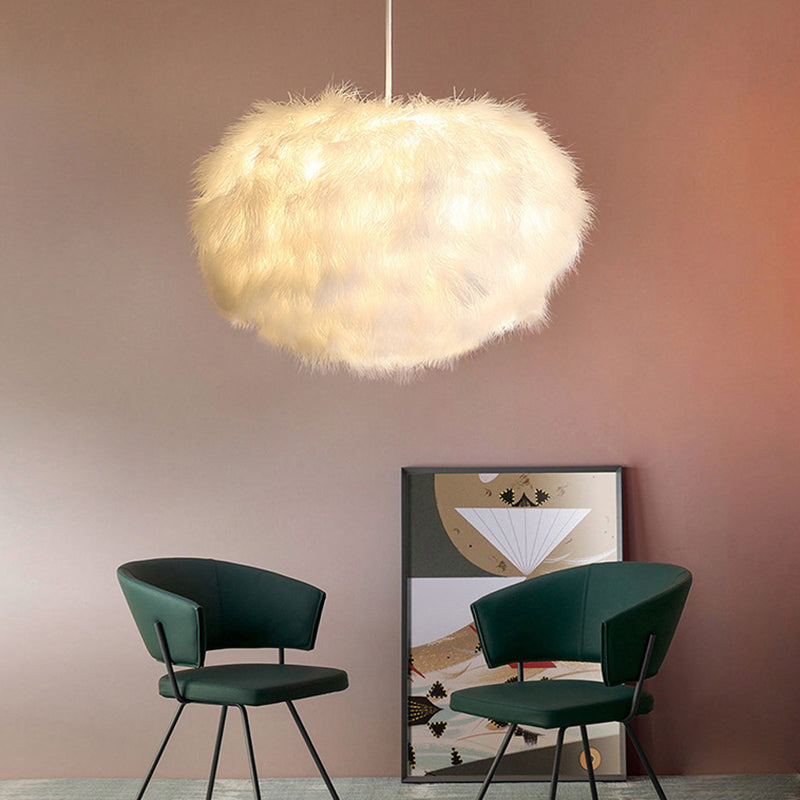 Fluffy Spherical Chandelier Simplicity Feather Ceiling Light - Rebooters