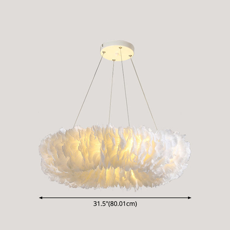 White Doughnut Chandelier Lamp Minimalist Feather Loop Pendant - Rebooters