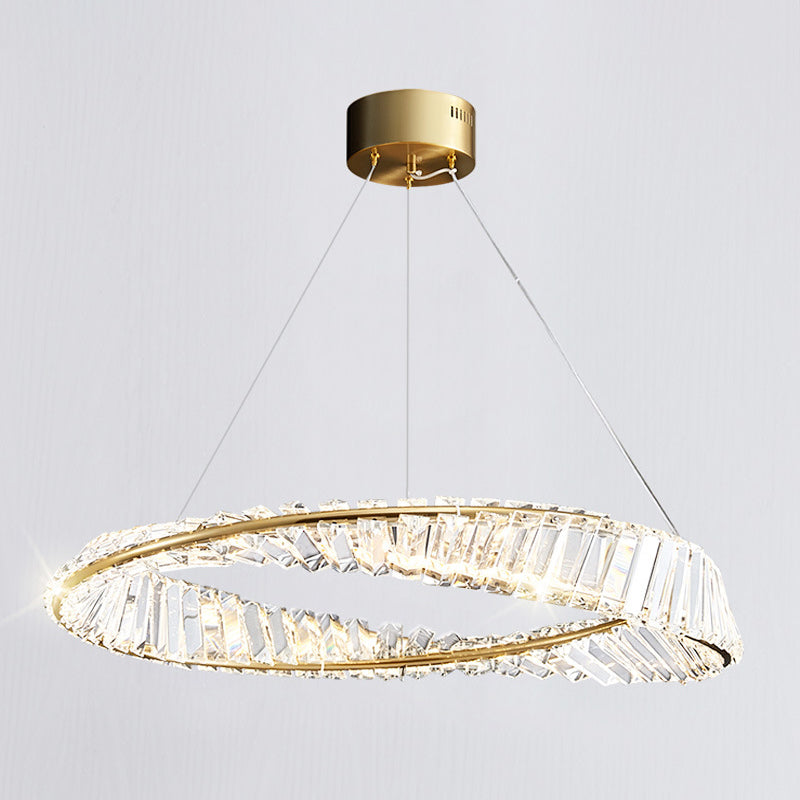 Twisted Ring Shaped Chandelier Modern Crystal LED Brass Light - Rebooters
