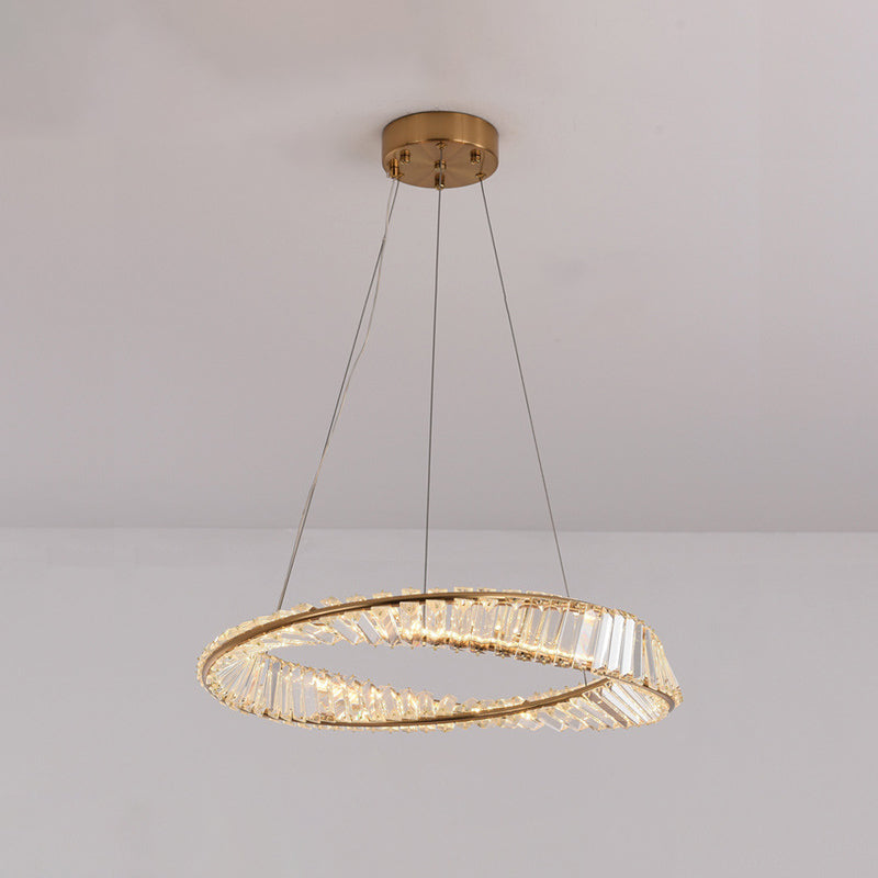 Twisted Ring Shaped Chandelier Modern Crystal LED Brass Light - Rebooters