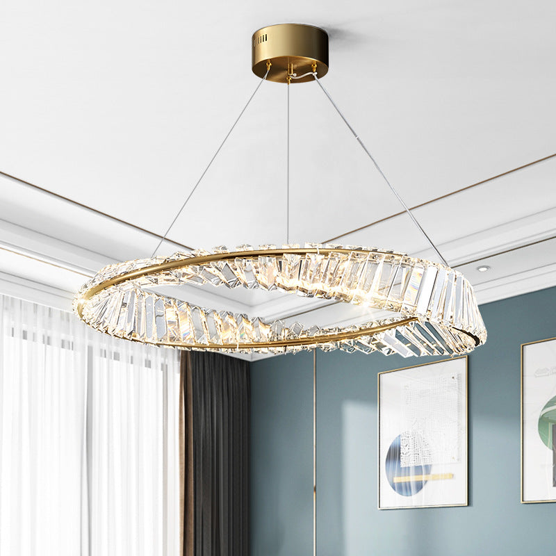 Twisted Ring Shaped Chandelier Modern Crystal LED Brass Light - Rebooters