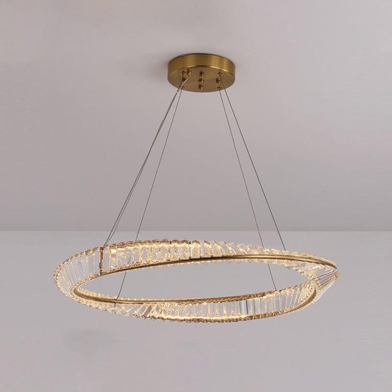 Twisted Ring Shaped Chandelier Modern Crystal LED Brass Light - Rebooters