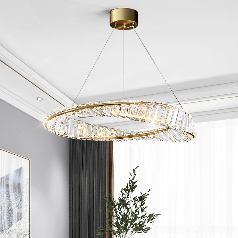 Twisted Ring Shaped Chandelier Modern Crystal LED Brass Light - Rebooters