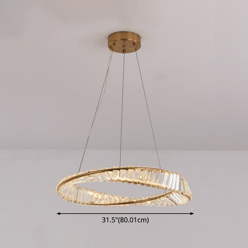 Twisted Ring Shaped Chandelier Modern Crystal LED Brass Light - Rebooters