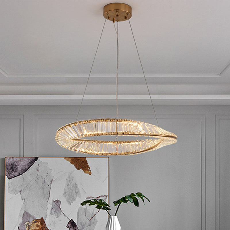 Twisted Ring Shaped Chandelier Modern Crystal LED Brass Light - Rebooters