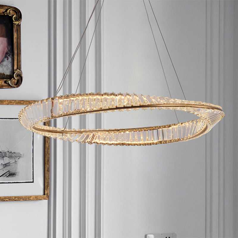 Twisted Ring Shaped Chandelier Modern Crystal LED Brass Light - Rebooters