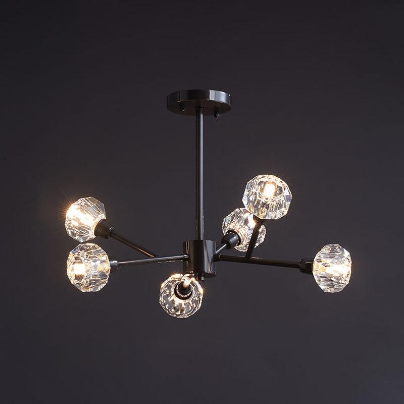 Mini Globe Crystal Chandelier Modern Style Black Finish Pendant Light for Living Room - Rebooters