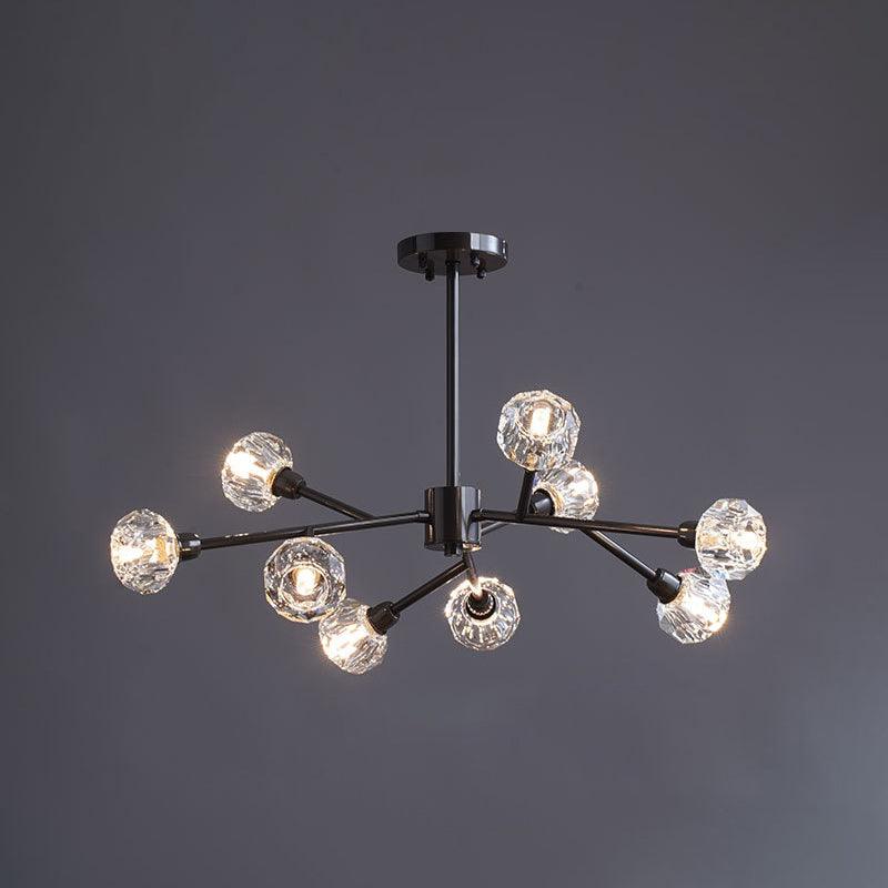 Mini Globe Crystal Chandelier Modern Style Black Finish Pendant Light for Living Room - Rebooters