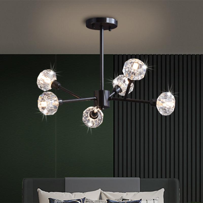 Mini Globe Crystal Chandelier Modern Style Black Finish Pendant Light for Living Room - Rebooters