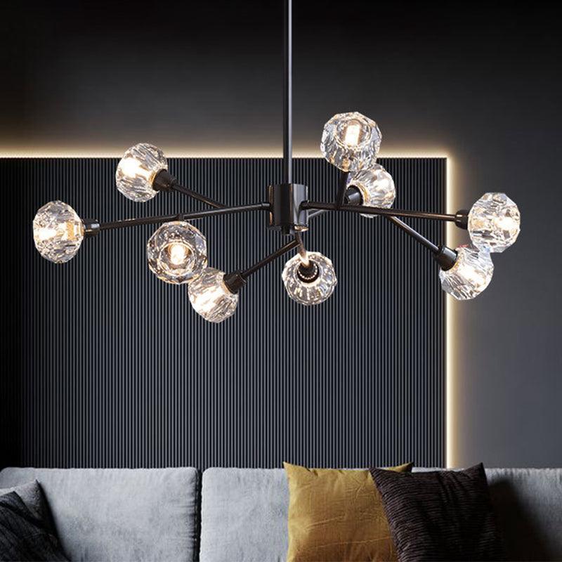 Mini Globe Crystal Chandelier Modern Style Black Finish Pendant Light for Living Room - Rebooters