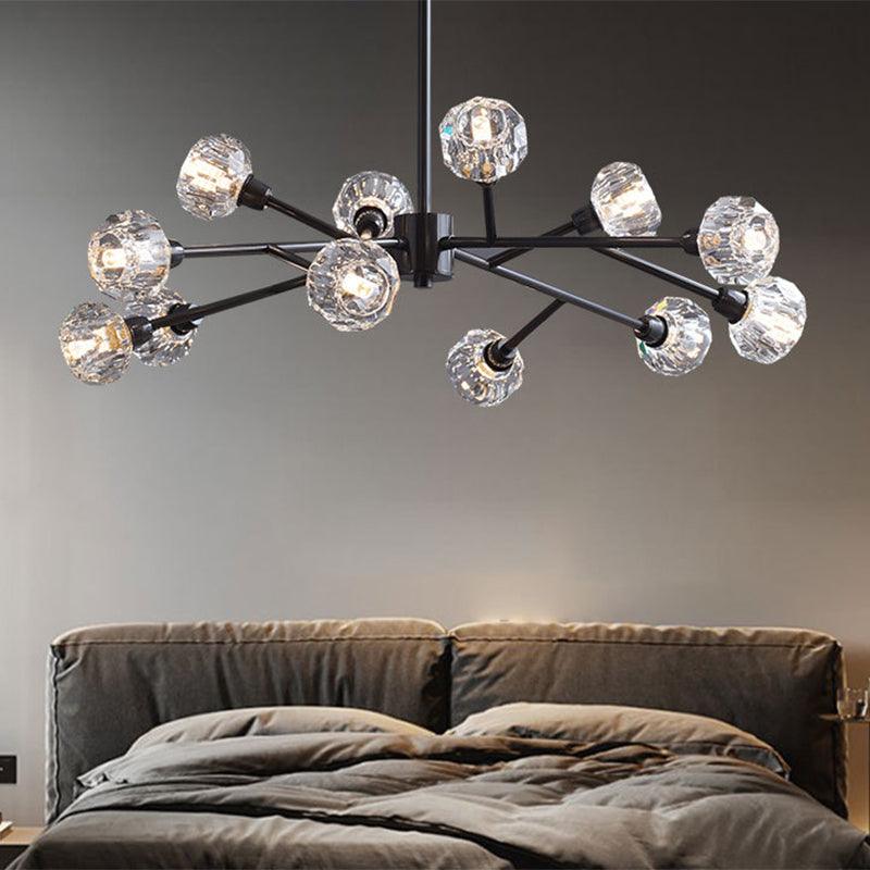 Mini Globe Crystal Chandelier Modern Style Black Finish Pendant Light for Living Room - Rebooters