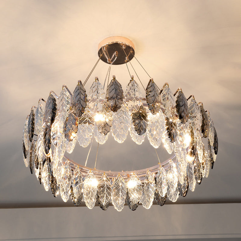 Drum Pendant Ceiling Light Modernist Smoke Grey Crystal Lamp - Rebooters