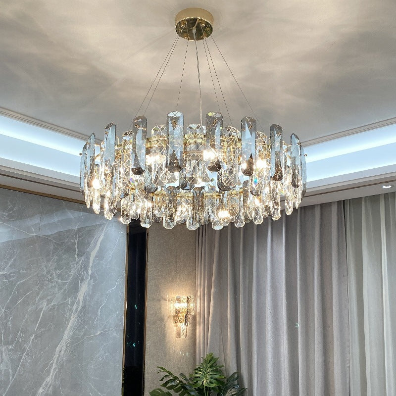 Round Prismatic Crystal Chandelier Pendant Brass Finish Light - Rebooters