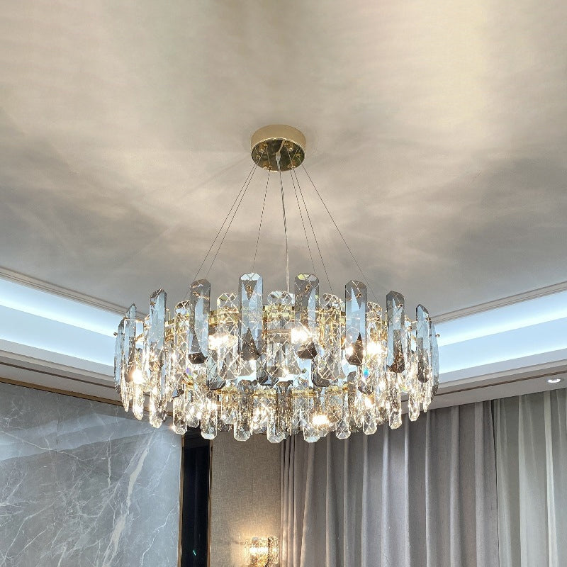 Round Prismatic Crystal Chandelier Pendant Brass Finish Light - Rebooters
