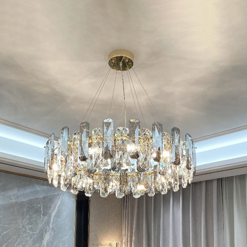 Round Prismatic Crystal Chandelier Pendant Brass Finish Light - Rebooters