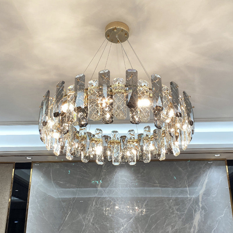 Round Prismatic Crystal Chandelier Pendant Brass Finish Light - Rebooters