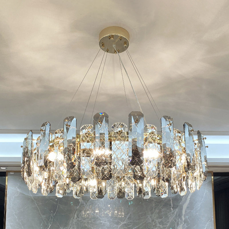 Round Prismatic Crystal Chandelier Pendant Brass Finish Light - Rebooters