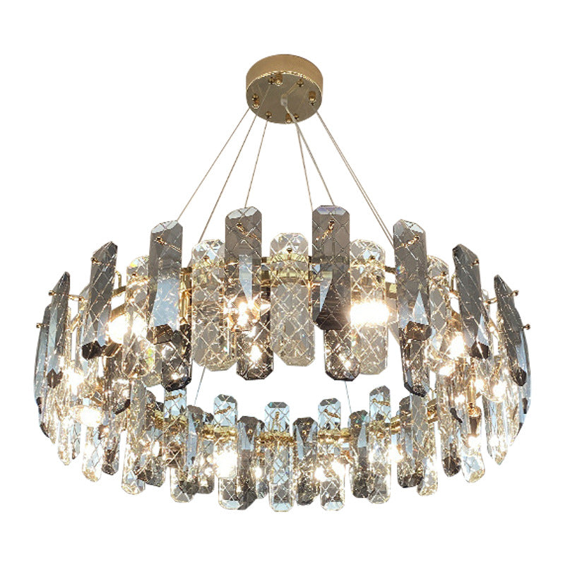 Round Prismatic Crystal Chandelier Pendant Brass Finish Light - Rebooters