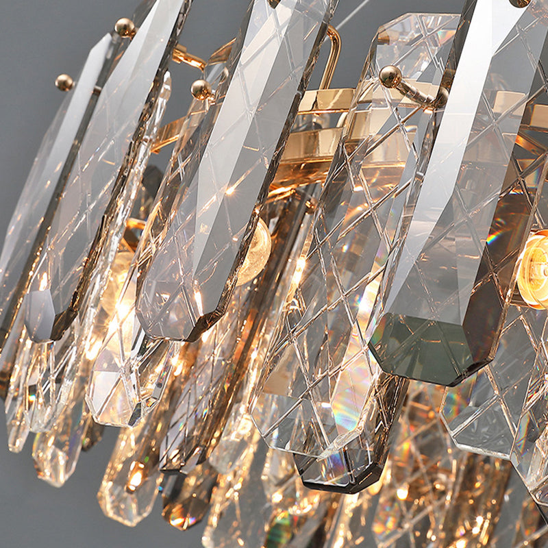 Round Prismatic Crystal Chandelier Pendant Brass Finish Light - Rebooters