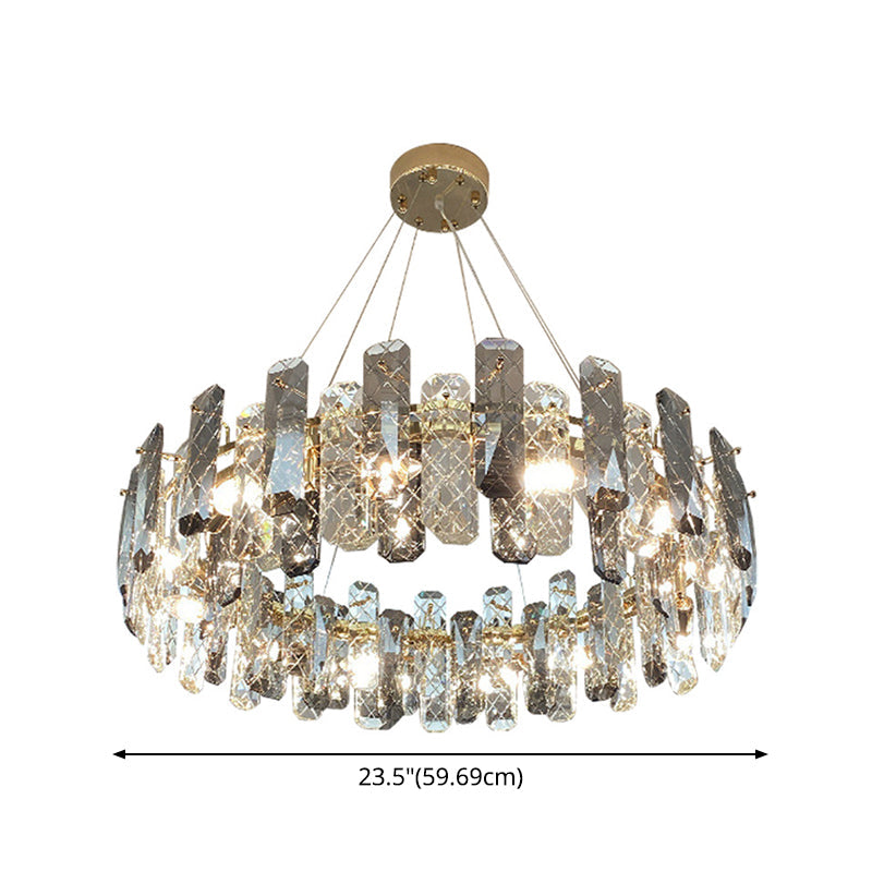 Round Prismatic Crystal Chandelier Pendant Brass Finish Light - Rebooters