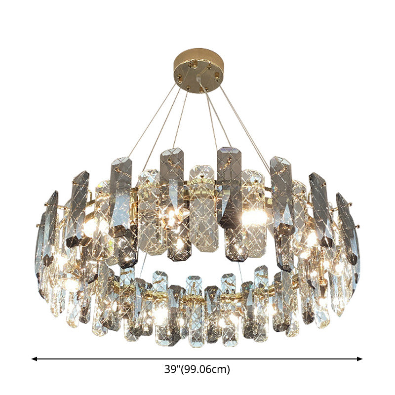 Round Prismatic Crystal Chandelier Pendant Brass Finish Light - Rebooters
