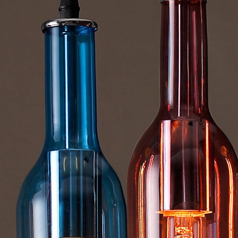 Art Deco Wine Bottle Hanging Lamp Glass 5 Light Restaurant Down Lighting Pendant Multi-Color - Rebooters