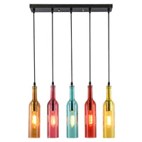 Art Deco Wine Bottle Hanging Lamp Glass 5 Light Restaurant Down Lighting Pendant Multi-Color - Rebooters
