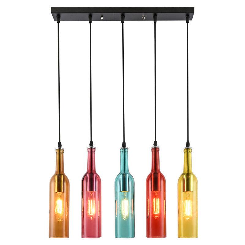 Art Deco Wine Bottle Hanging Lamp Glass 5 Light Restaurant Down Lighting Pendant Multi-Color - Rebooters