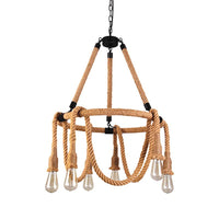6 Lights Adjustable Rope Chandelier Lighting Fixtures Industrial Beige Hanging Ceiling Light - Rebooters