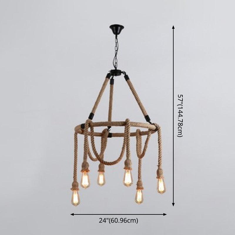 6 Lights Adjustable Rope Chandelier Lighting Fixtures Industrial Beige Hanging Ceiling Light - Rebooters