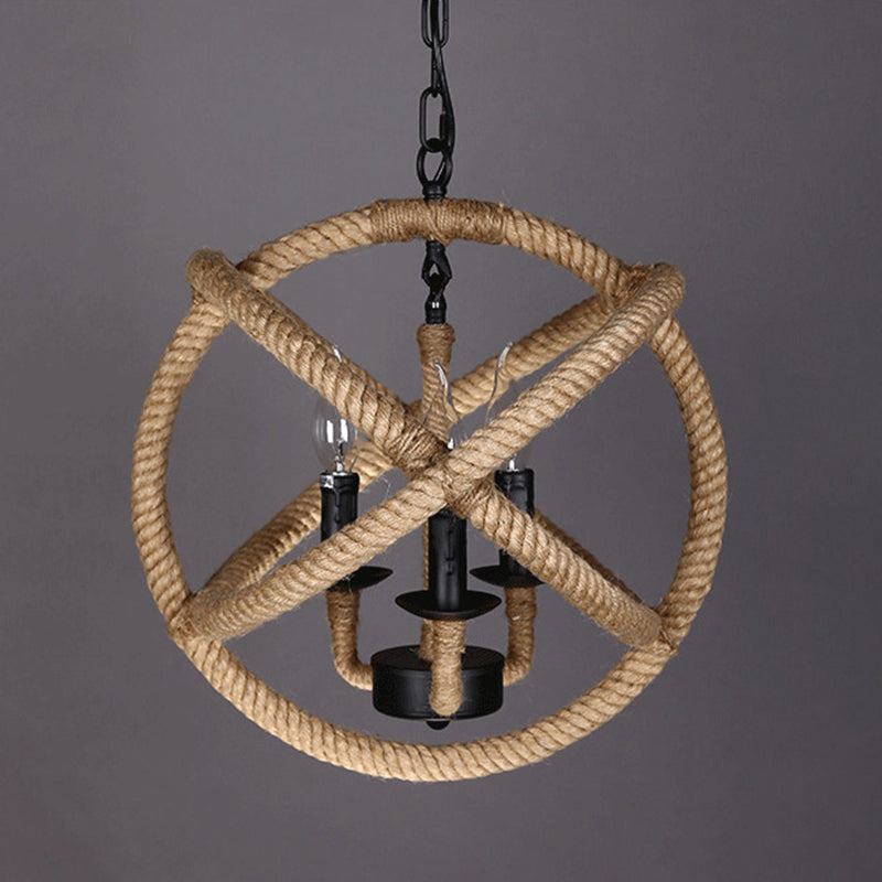 Rope Wrapped Hoops Candle Chandelier Coastal Black Pendant Lights - Rebooters