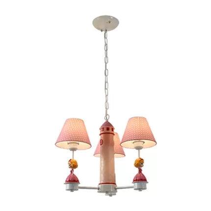 3 Lights Plaid Shade Chandelier for Kids Bedroom Deco - Rebooters
