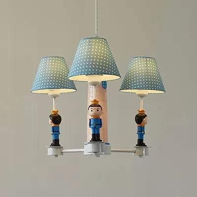 3 Lights Plaid Shade Chandelier for Kids Bedroom Deco - Rebooters