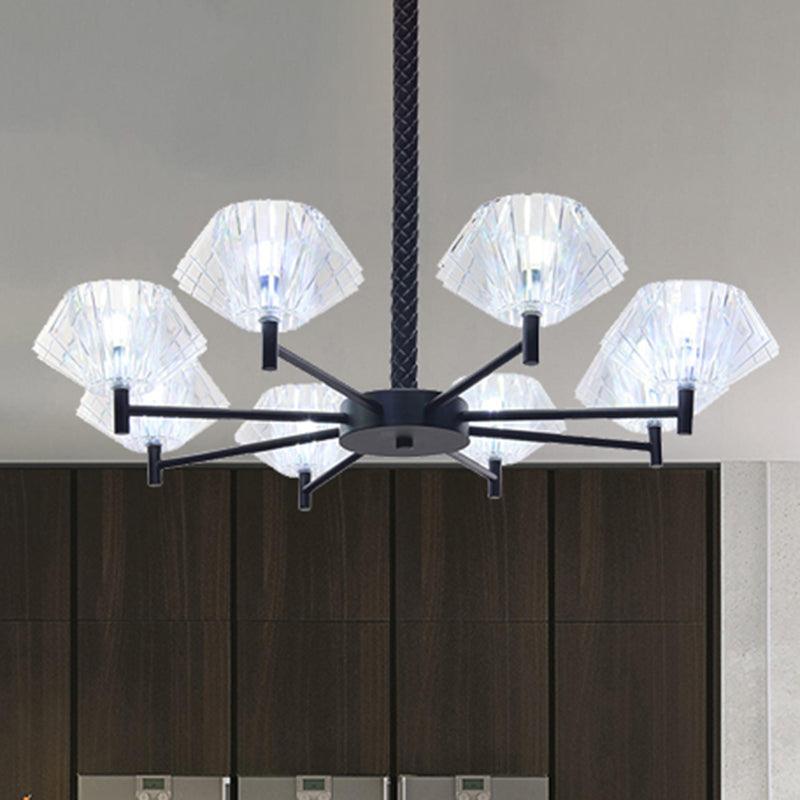 8 Lights Urn Shape Chandelier Modern Metal and Acrylic Pendant Light in Black - Rebooters