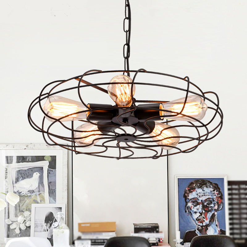 Retro Industrial Style Hanging Fan Chandelier 5 Lights Fixture - Rebooters