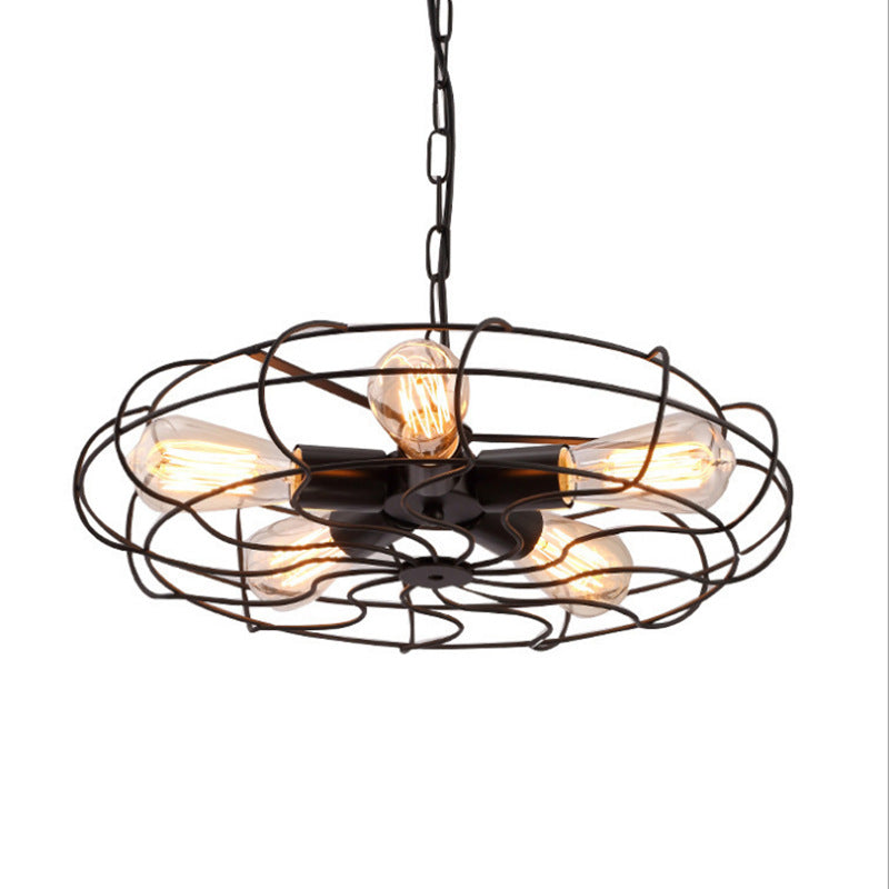 Retro Industrial Style Hanging Fan Chandelier 5 Lights Fixture - Rebooters