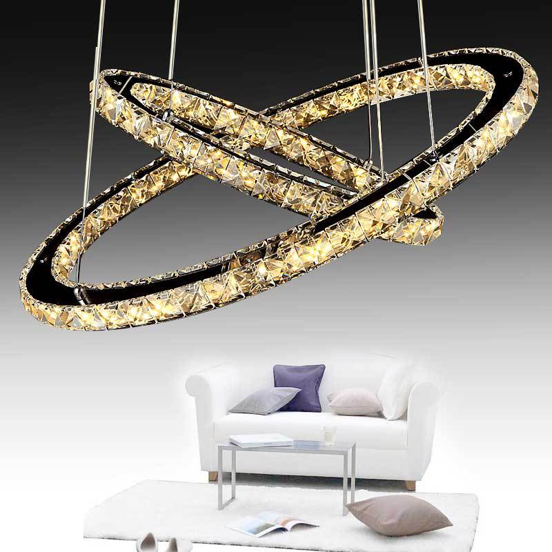 Modern Circle LED Chandelier Light Fixtures Crystal Block Hanging Pendant Lights for Bedroom - Rebooters