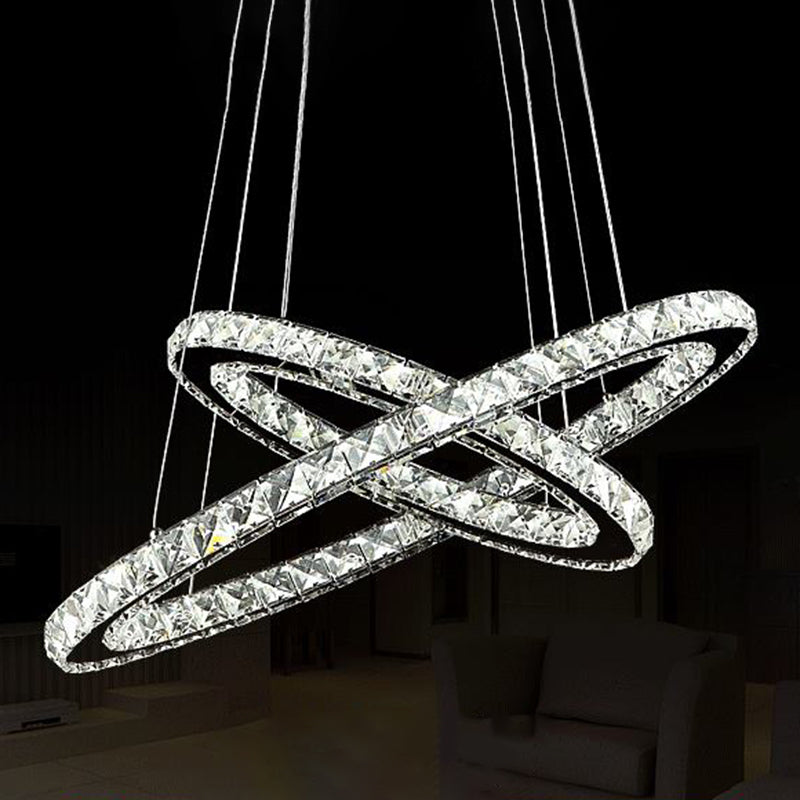 Modern Circle LED Chandelier Light Fixtures Crystal Block Hanging Pendant Lights for Bedroom - Rebooters