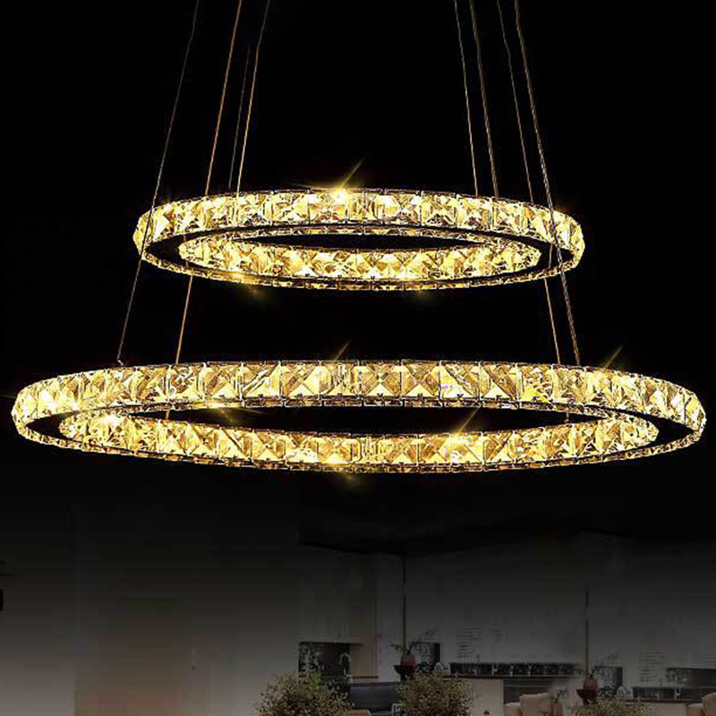 Modern Circle LED Chandelier Light Fixtures Crystal Block Hanging Pendant Lights for Bedroom - Rebooters