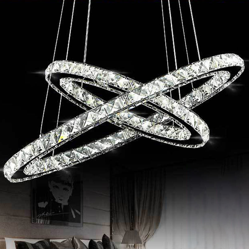 Modern Circle LED Chandelier Light Fixtures Crystal Block Hanging Pendant Lights for Bedroom - Rebooters