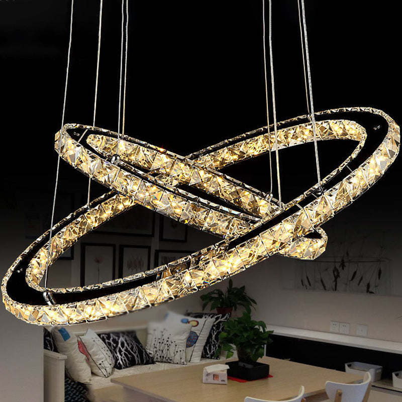 Modern Circle LED Chandelier Light Fixtures Crystal Block Hanging Pendant Lights for Bedroom - Rebooters