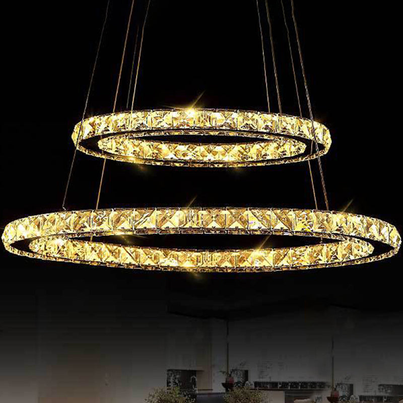 Modern Circle LED Chandelier Light Fixtures Crystal Block Hanging Pendant Lights for Bedroom - Rebooters