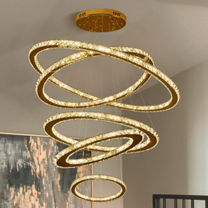 Contemporary Ring Chandelier Pendant Light K9 Crystal Fixture - Rebooters